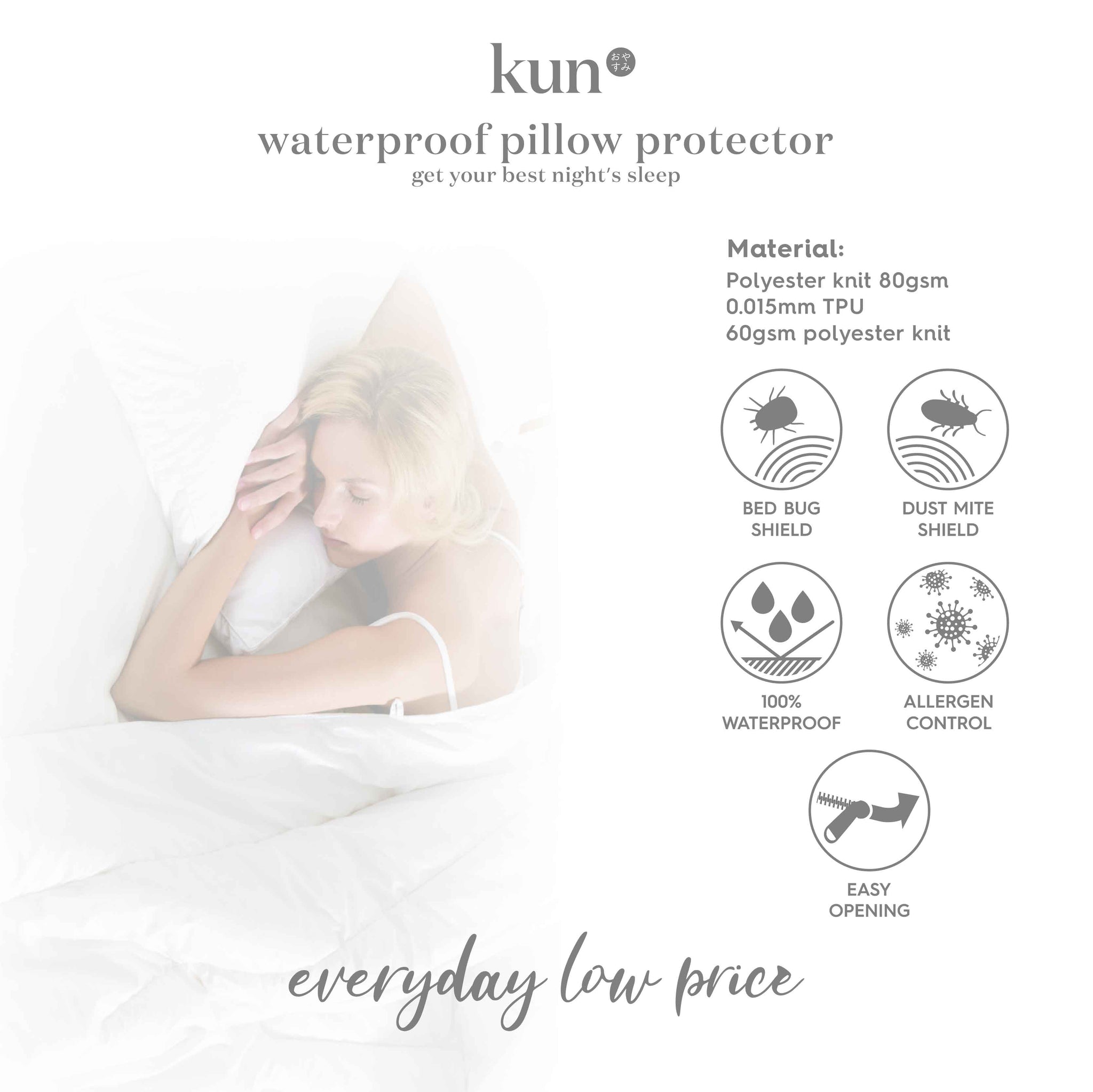 [Kun Official] Zipped Waterproof Pillow Protector